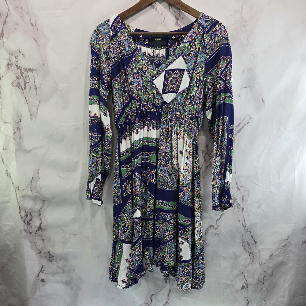 Maeve Dress Womens Small Blue White Monaco Boho Peasant Stained Glass